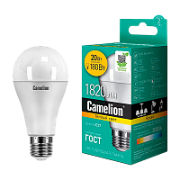 Лампа светодиодная Camelion A65 E27 20W 3000К 172-265V груша матовая (1/10/100)