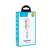 Автомобильное З/У HOCO Z27 2USB 2.4A с кабелем Lightning белый (1/10/100)