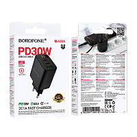 Сетевое З/У Borofone BA98A 1USB+2Type-C 3.0A 30W дисплей черный (1/46/184)