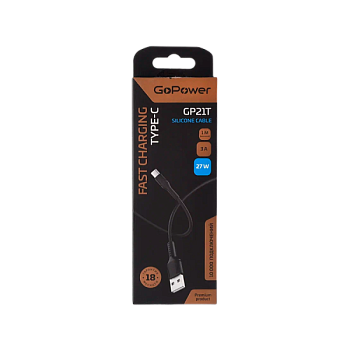 Кабель GoPower GP21T USB (m)-Type-C (m) 1м 3.0A 27W силикон черный (1/200/800)