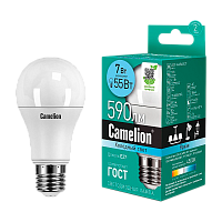 Лампа светодиодная Camelion A60 E27 7W 4500К 170-265V груша матовая (1/10/100)