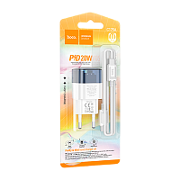 Сетевое З/У HOCO C125A Type-C 20W PD,QC,FCP,AFC с кабелем Type-C/Type-C белый синий