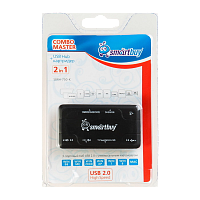 Картридер Smartbuy 750 USB2.0 SD/microSD/MS/M2 Combo с USB хабами черный (1/5)