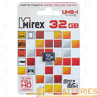 Карта памяти microSD Mirex 32GB Class10 UHS-I (U1) 104 МБ/сек без адаптера