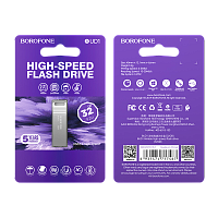 Флеш-накопитель Borofone Nimble BUD1 32GB USB2.0 металл серебряный (1/40/320) 