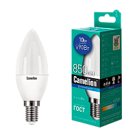 Лампа светодиодная Camelion C35 E14 10W 6500К 170-265V свеча матовая (1/10/100)