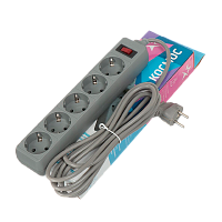 Сетевой фильтр Космос 5р.С/З 10A 5.0м ПВС 3x0.75мм² с выкл. серый (1/20)