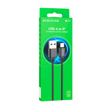 Кабель Borofone BX87 USB (m)-Lightning (m) 1м 2.4A нейлон черный (1/1000)