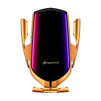 Держатель автомобильный Без бренда R1 в воздуховод беспр. зар. Qi золотой (1/50)