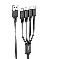 Кабель HOCO X76 USB (m)-2хLightning/Type-C/microUSB (m) 1м 2.0A нейлон черный (1/31/310)