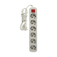 Удлинитель Makel 6р.С/З 16A 2.0м с выкл. 2x1мм² IP20 белый MGP232 (1/12)