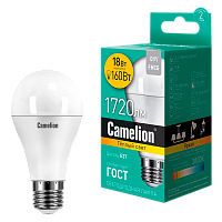 Лампа светодиодная Camelion A65 E27 18W 3000К 220V груша матовая (1/10/100)