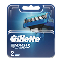 Сменные кассеты Gillette "MACH3 TURBO" 3 лезвия 2шт. (цена за 1 шт) RUS (2/20) 