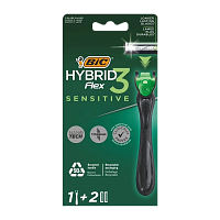 Бритва BIC "Flex 3 Hybrid SENSITIVE" 3 лезвия 2 кассеты (1/10) 