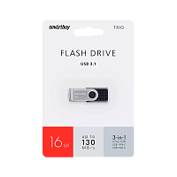 Флеш-накопитель Smartbuy TRIO 16GB USB3.0 Type-C (m)/microUSB (m) пластик черный
