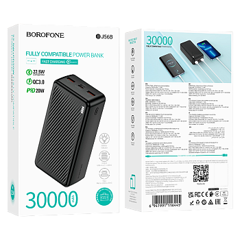 Внешний аккумулятор Borofone BJ56B 30000mAh 3.0A 2USB+Type-C PD20W черный (1/24)