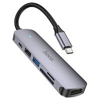 USB-Хаб HOCO HB28 2USB/Type-C/HDMI SD/microSD Type-C (m) USB3.0 серый (1/18/180) 