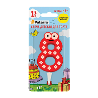 Свеча детская для торта, цифра 8, 1 шт. в упаковке, PATERRA (1/24)