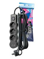 Удлинитель Космос 3р.С/З 10A 5.0м с выкл. ПВС 3x1мм² IP20 USB черный (1/30)