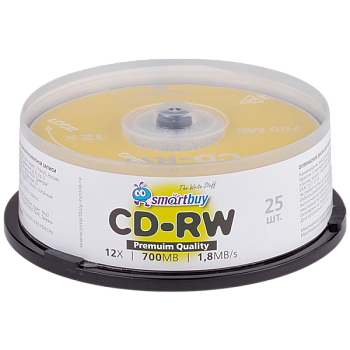 Диск CD-RW Smartbuy 700MB 4-12x 25шт. cake box (25/250)