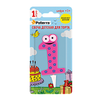 Свеча детская для торта, цифра 1, 1 шт. в упаковке, PATERRA (1/24)