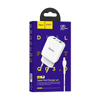 Сетевое З/У HOCO N6 2USB 3.0A QC3.0 с кабелем Type-C белый (1/12/120)