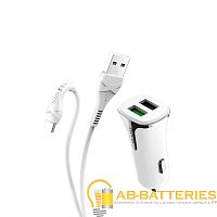 Автомобильное З/У HOCO Z31 2USB 3.4A QC3.0 с кабелем Type-C белый (1/14/140) 