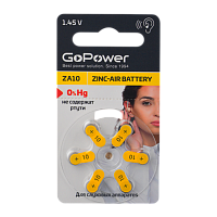 Батарейка GoPower ZA10 BL6 Воздушно-цинковая (6/60/600/3000)