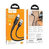 Кабель HOCO U117 USB (m)-Type-C (m) 1.2м 3.0A нейлон с отключением питания черный (1/22/220)