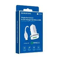 Автомобильное З/У Borofone BZ12A 1USB 3.0A QC3.0 с кабелем microUSB белый (1/44/176) 