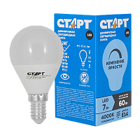 Лампа светодиодная Старт Sphere E14 7W 4000К 220-240V шар димируемая прозрачная (1/10/100)