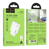 Сетевое З/У HOCO C142A 1USB+1Type-C 20W PD,QC с кабелем Type-C-Lightning белый (1/19/190)