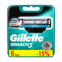 Сменные кассеты Gillette "MACH3 TURBO" 3 лезвия 4+2шт. (цена за 1 шт) (6/60)