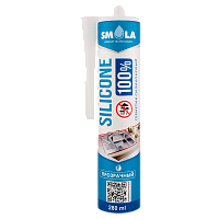 Герметик SMOLA Silicone 100% 280мл санитарный прозрачный (1/12) 