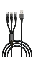 Кабель GoPower GP21-3-1.2M USB (m)-Type-C/Lightning/microUSB (m) 1.2м черный (1/200/800)