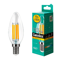 Лампа светодиодная филамент Camelion C35 E14 12W 3000К 207-244V свеча прозрачная (1/10/100)