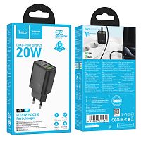 Сетевое З/У HOCO N61 1USB+1Type-C 20W PD,QC черный (1/12/120)