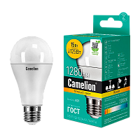 Лампа светодиодная Camelion A60 E27 15W 3000К 170-265V груша матовая (1/10/100)