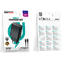 Сетевое З/У Borofone BAS75A Type-C 30W PD3.0 с кабелем Type-C черный (1/20/120)