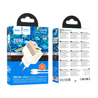 Сетевое З/У HOCO CS71A 1USB+1Type-C 3.0A 20W QC3.0 с кабелем Type-C/Type-C белый (1/32/192)