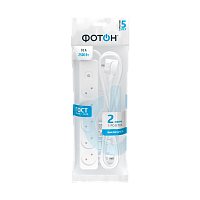 Удлинитель Фотон 10-25S 5р.Б/З 10A 2.0м с выкл. ПВС 2x0.75мм² белый (1/20)
