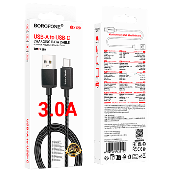 Кабель Borofone BX120 USB (m)-Type-C (m) 1м 3.0A нейлон черный
