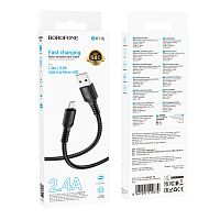 Кабель Borofone BX116 USB (m)-microUSB (m) 1м 2.4A ПВХ черный (1/360)