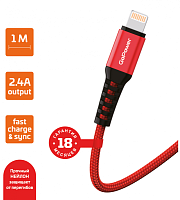 Кабель GoPower GP02L USB (m)-Lightning (m) 1.0м 2.4A нейлон красный (1/200/800)