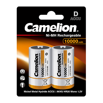 Аккумулятор бытовой Camelion R20 D BL2 NI-MH 10000mAh (2/12/96) 