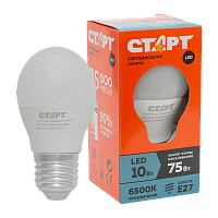 Лампа светодиодная Старт E27 10W 6500К 220-240V шар Eco матовая (1/10/100)