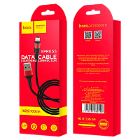 Кабель HOCO X26 USB (m)-Lightning (m) 1м 2.0A нейлон черный красный (1/30/300)