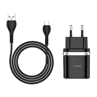 Сетевое З/У HOCO C12Q 1USB 3.0A QC3.0 с кабелем microUSB черный (1/10/100)