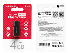 Флеш-накопитель Borofone Generous BUD2 4GB USB2.0 пластик черный красный (1/35/280)