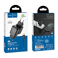 Сетевое З/У HOCO N2 1USB 2.0A с кабелем microUSB черный (1/13/130)